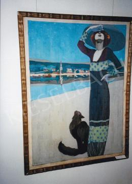  Faragó Géza - Karcsú nő macskával (Tungsram plakát), 1913, tempera, vászon, 126x96 cm, Jelezve balra lent: Faragó Géza, Fotó: Kieselbach Tamás